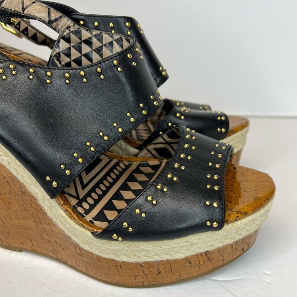 Jessica Simpson Geno Cork Platform Wedge Leather Studded Buckle Sandals Size 8M - Picture 4 of 9